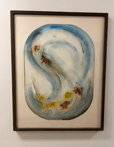abstract painting of leaves swirling in water