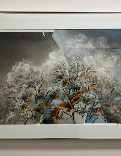 abstract watercolor tree and moon painting by Dick Leet